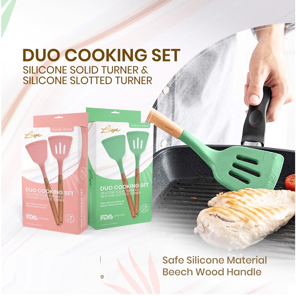 Spatula Silicone Lisse Duo Cookinhg Set Wood Handle