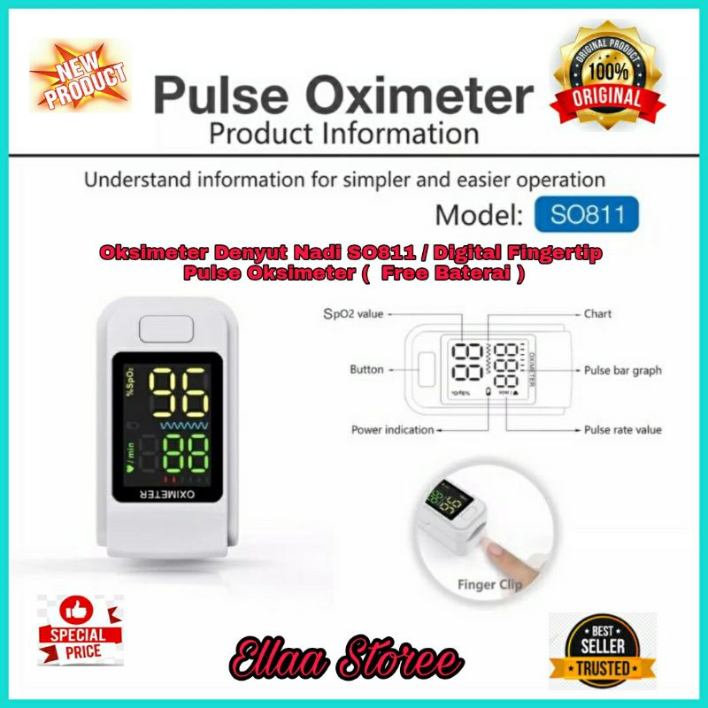 Oksimeter Denyut Nadi SO811 / Digital Fingertip Pulse Oksimeter (  Free Baterai )