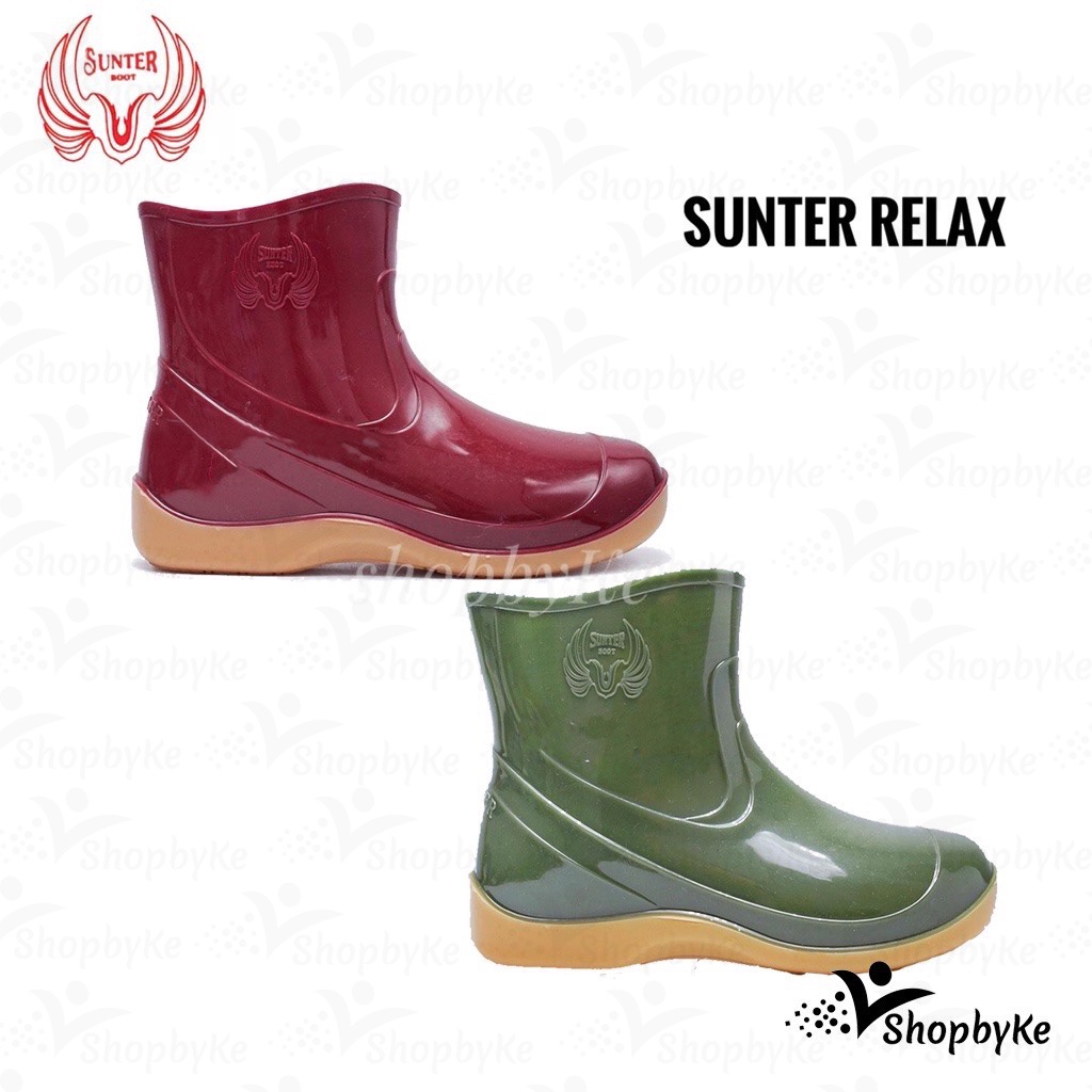 Sepatu Boot Karet Pendek Sunter RELAX Merah Maroon dan Hijau Glossy Mengkilap