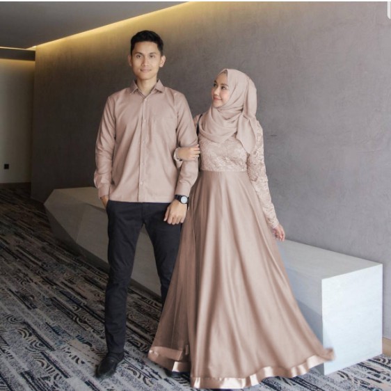 Baju Couple Set Busana Muslim Pria Dan Wanita Gamis Pasangan Murah Suami Istri Syari Kekinian Modern