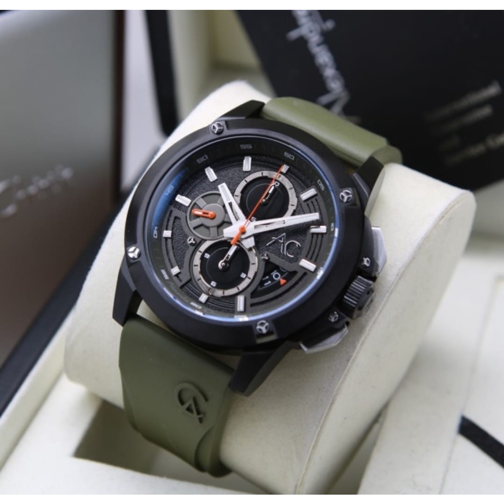 ALEXANDRE CHRISTIE ORIGINAL AC9602 GREEN BLACK RUBBER PRIA GARANSI RESMI 1 TAHUN