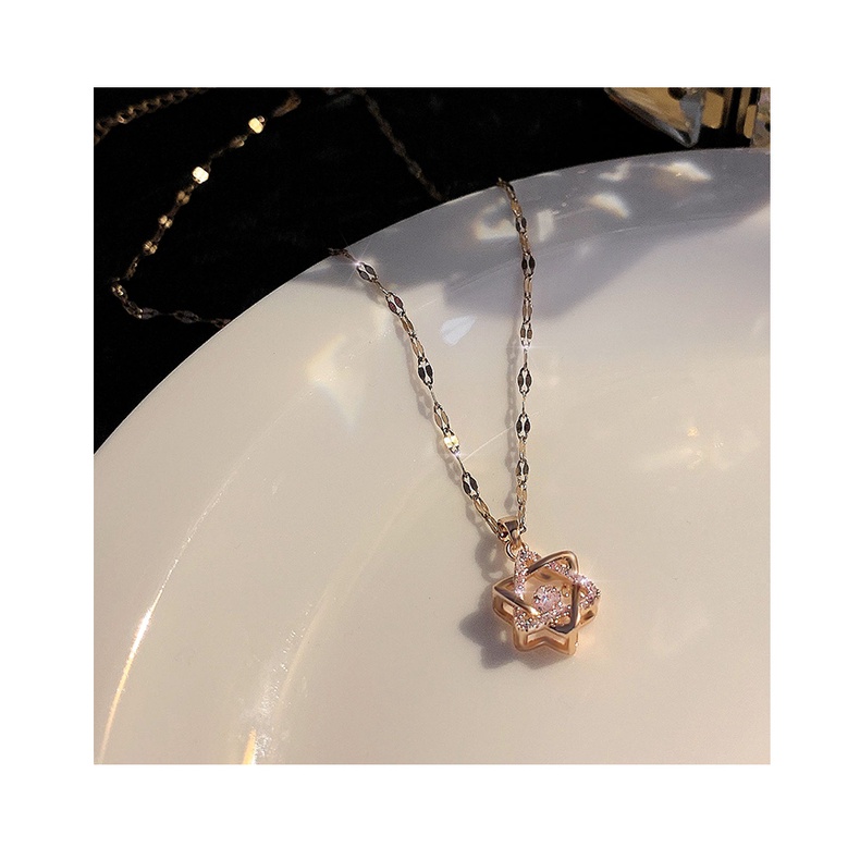 Kalung Rantai Klavikula Pendek Desain Bintang Aksen Berlian Lapis Emas Gaya Korea