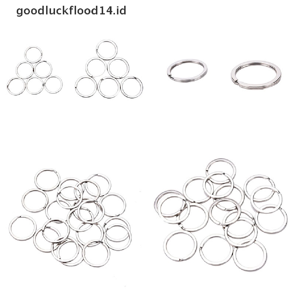 [OOID] 100 Pcs/Set Silvery Key Chains Stainless Steel Round Circle DIY Keyrings 2 Sizes ID