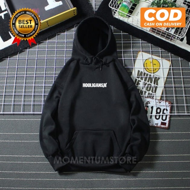 Hooligans Hoodie Pull Over Warna Hitam Terlaris Sweater Hoodie Oversize Pria Wanita Unisex - Black