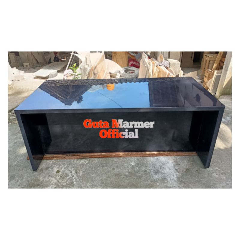 Meja Kantor Aesthetic Batu Granit Hitam Glosy Mengkilat Rapi Ukuran 180x60x80Cm