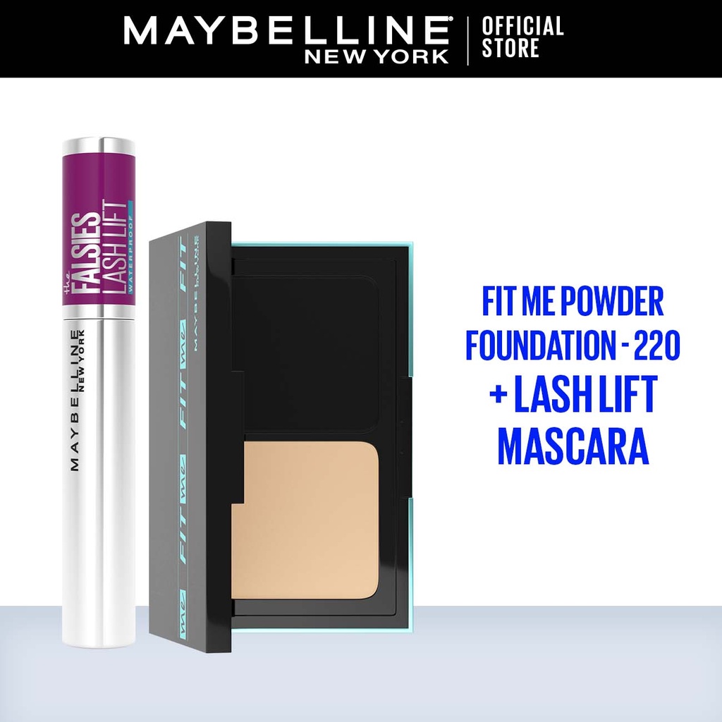 Maybelline #TetapON Bundle 2 - Fit Me 24h Powder Foundation 220 + Lash Lift Mascara - Makeup