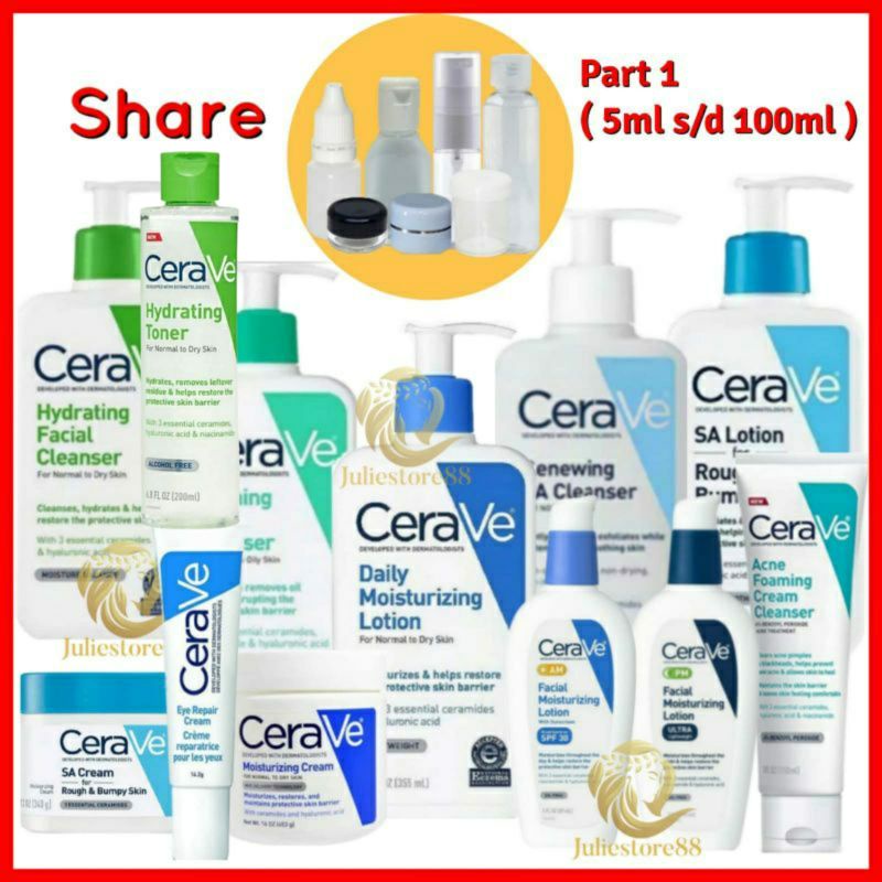 (SHARE IN JAR) CeraVe Moisturizing Lotion Cream Foaming Hydrating Cleanser SA AM PM Smoothing Acne Foaming Eye Cream Cerave Toner