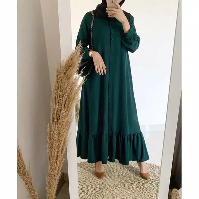 Dress-Muslim- Gamis Wanita Dewasa Gaun Pengantin Kombinasi Brukat Baju Muslim Trendy - Abu-Abu