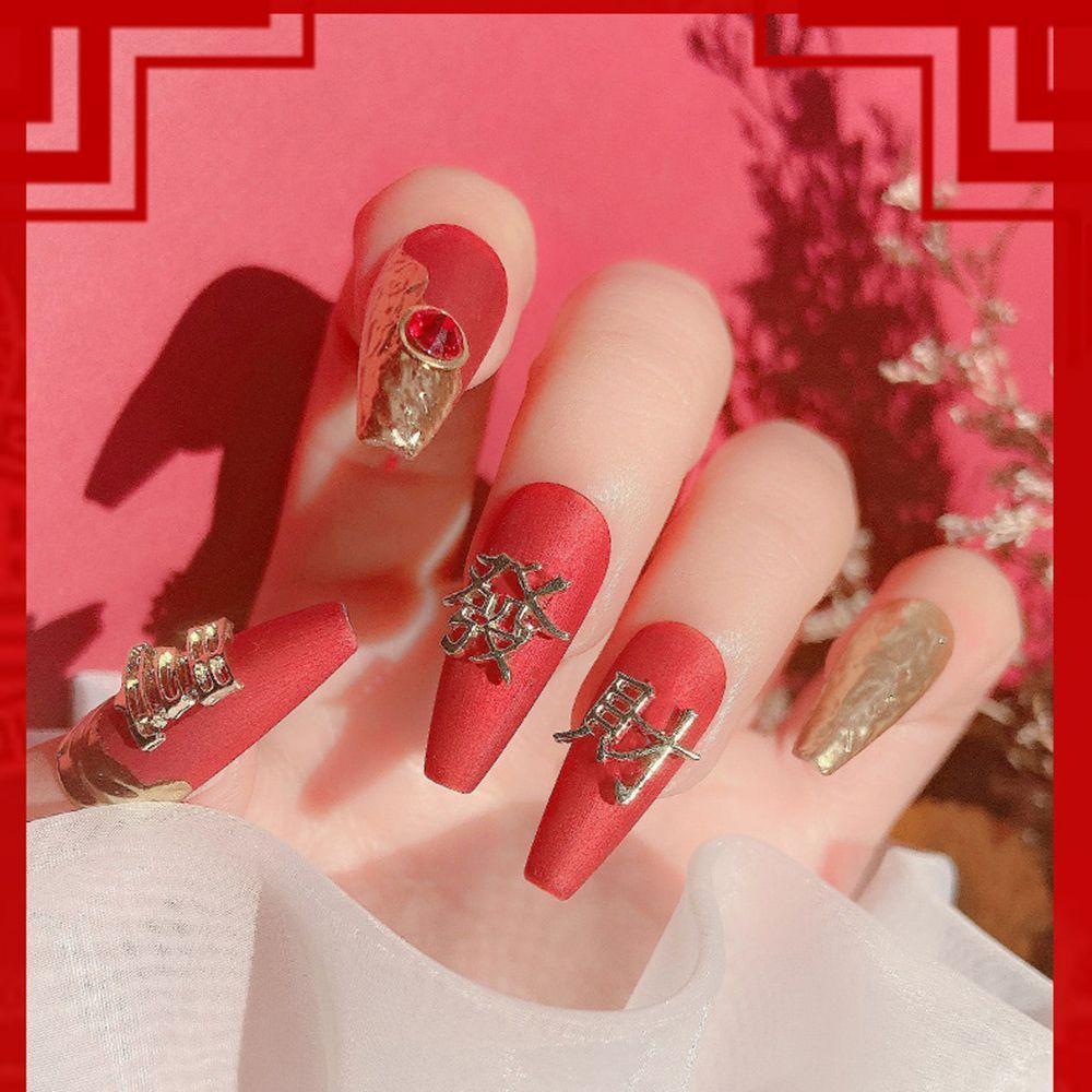 Agustina Tahun Baru Nail Art Berongga Keberuntungan Dewi Rejeki Gaya Cina DIY Perhiasan Kuku