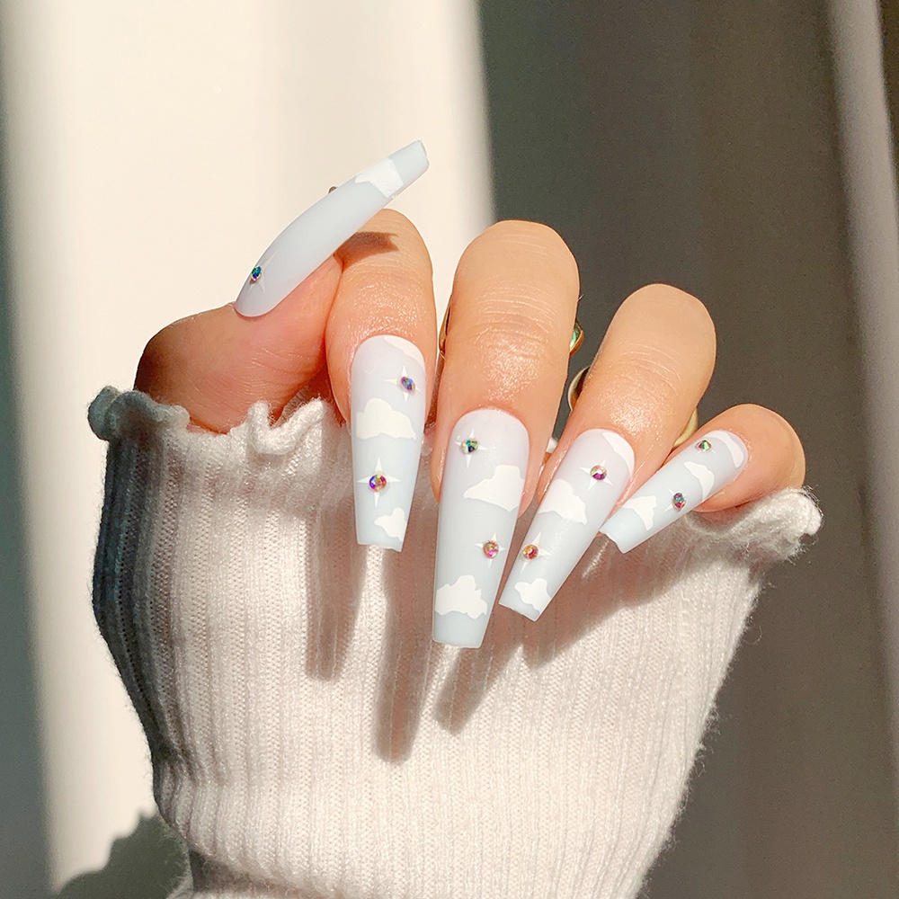 24pcs Kuku Palsu Warna Putih Untuk Dekorasi Nail Art