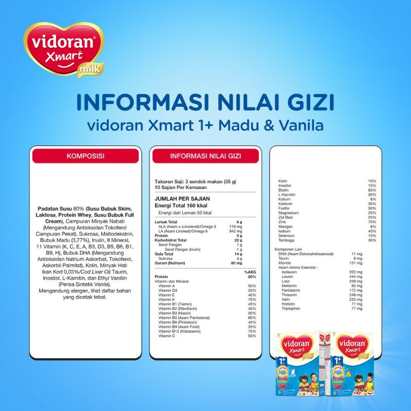 Vidoran Xmart 1+ Susu Formula Imun Up 2x950gg (1900gr)