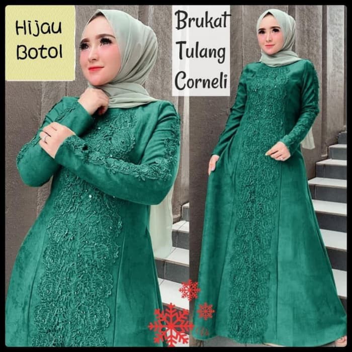 Agra1536 Gamis pesta jumbo linda hijau botol xxl baju muslim murah mx jum vt