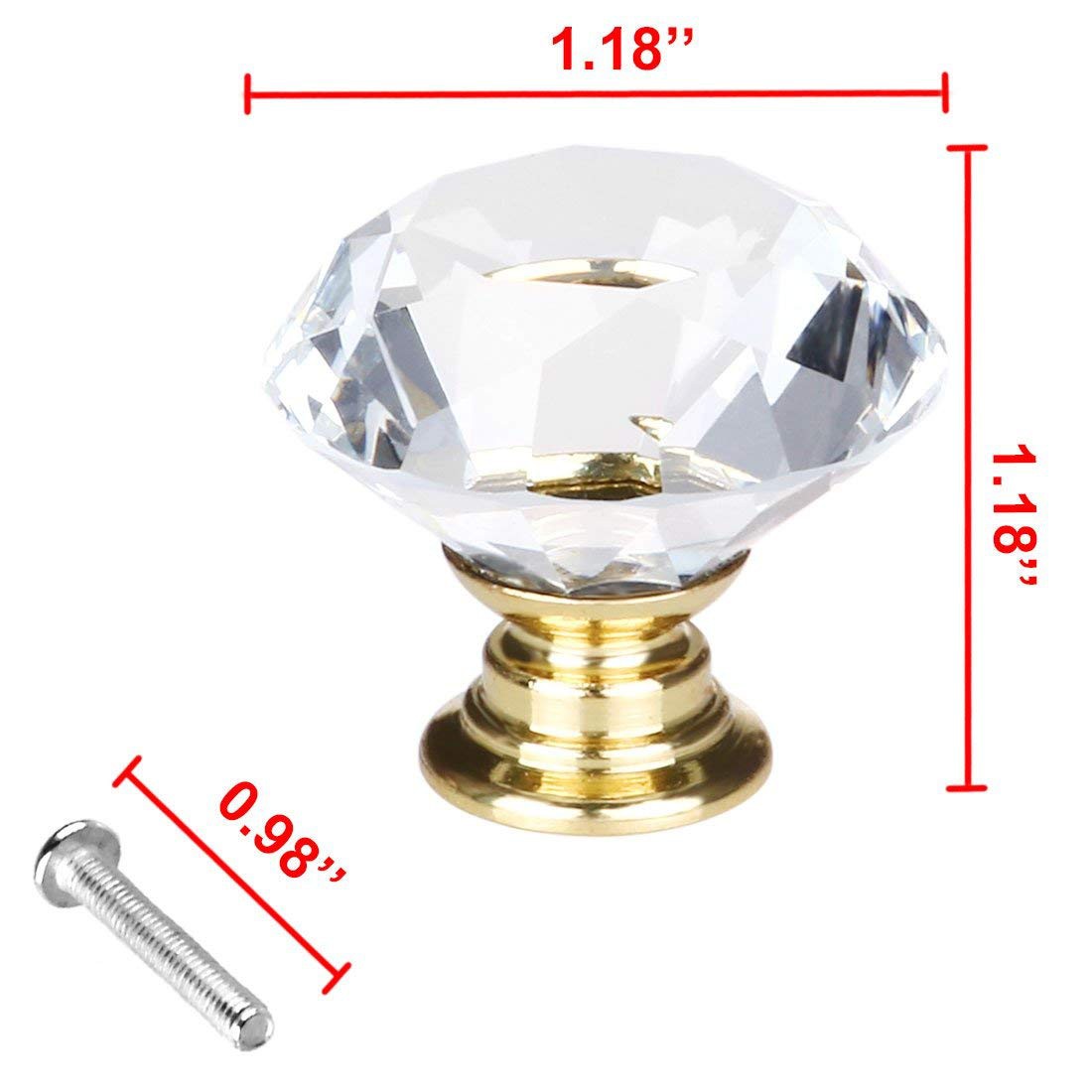 Diamond Shape Crystal Glass 30mm Kitchen Cabinet Door Drawer Knob Cupboard Dresser Wardrobe Pull Handle With Screws