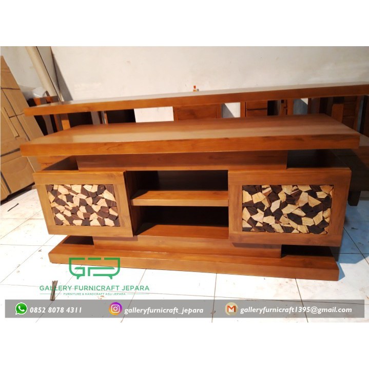 Bufet Tv Kacamata 2 Laci Natural Kayu jati Grade A Mebel Jepara