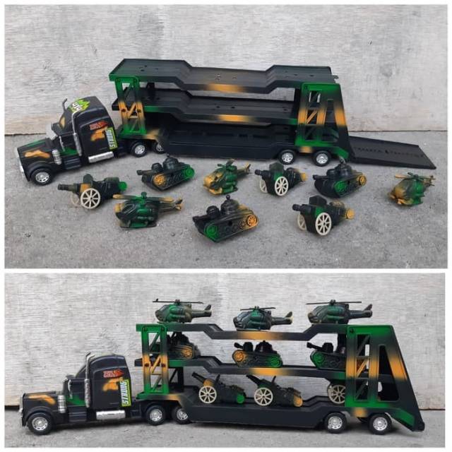 Mainan Set Truk Hauler Militer Angkut Army Trailer Mobil Anak Edukasi