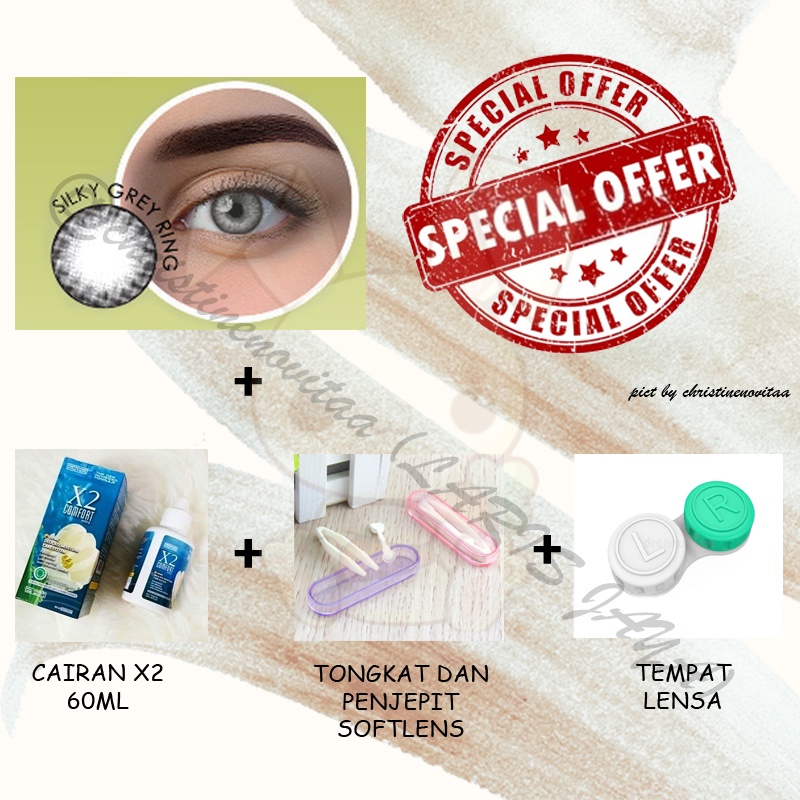 Paket SOFTLENS NAVY LENS SILKY 15 MM (NORMAL) + Cairan X2 60 ml + Pinset / Penjepit