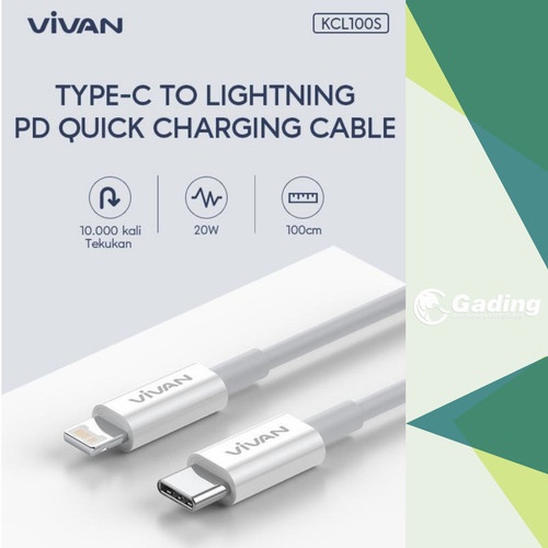 Kabel Data Vivan KCL100S Type-C to Lightning PD Quick Charging Cable 100cm 20W - Original