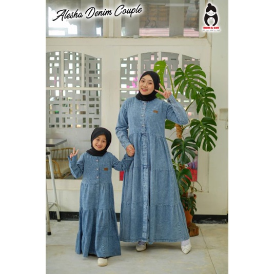 gamis couple ibu anak/gamis denim couple/gamis anak tanggung 2-16th