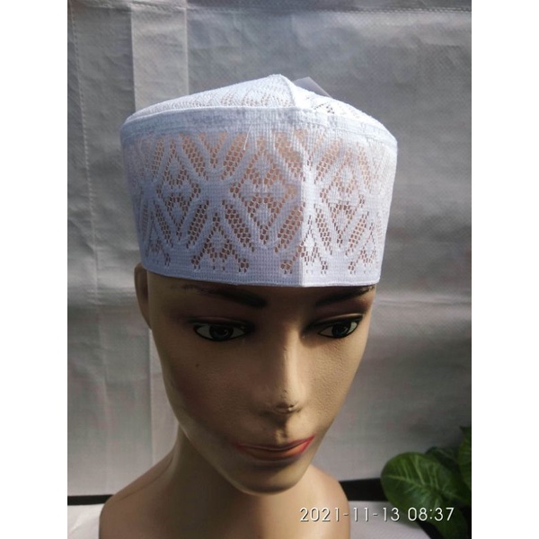 Kopeah aldant jaring/peci kopeah putih/peci haji motif jaring