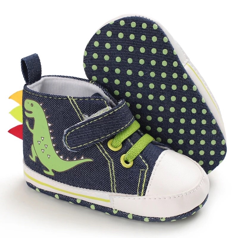 Sepatu Anak Bayi Laki laki Bahan Canvas Premium Import Quality Sepatu Bayi Prewalker Lucu Gambar Dino