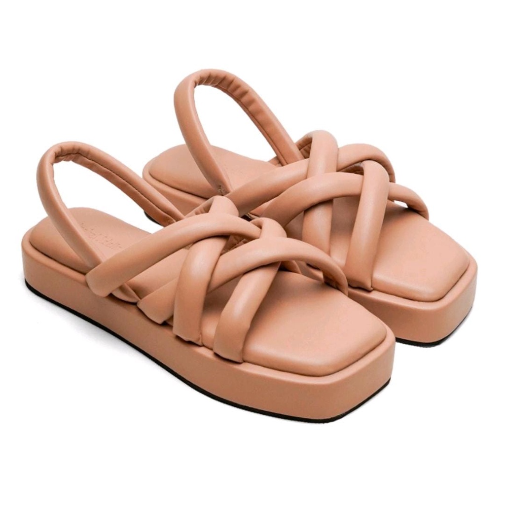 ARMY - Sendal Platform Tali Sandal Wanita Kekinian Mocha Hitam Putih Coklat Cream Pink