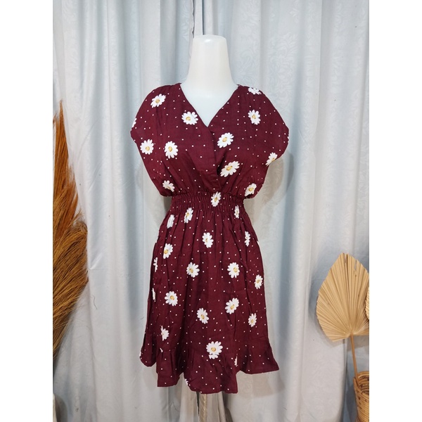 DASTER MINI MOZA RAMPEL BUSUI FRIENDLY MOTIF-Daisy Maroon