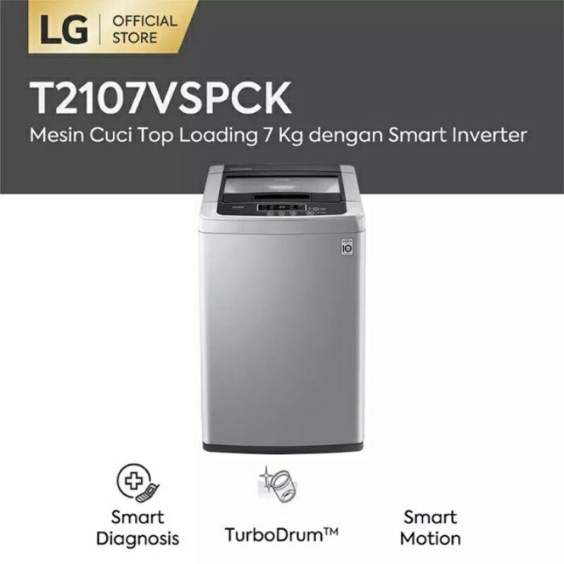 MESIN CUCI OTOMATIS LG 7 KG (T2107VSPCK) GARANSI RESMI