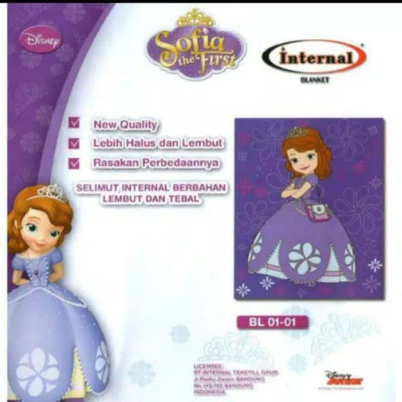 Selimut INTERNAL 160×200 Blanket Super Soft Motif Karakter SOFIA THE FIRST BL 01-01