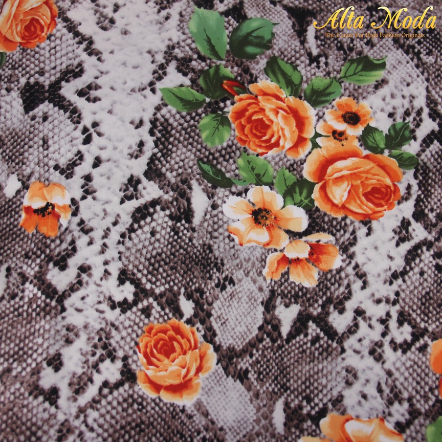 

Alta Moda Katun Satin Stretch Kulit Ular Abu Bunga Orange (1M)