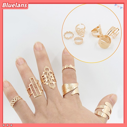 6pcs / Set Cincin Buku Jari Aneka Bentuk Warna Emas Untuk Wanita