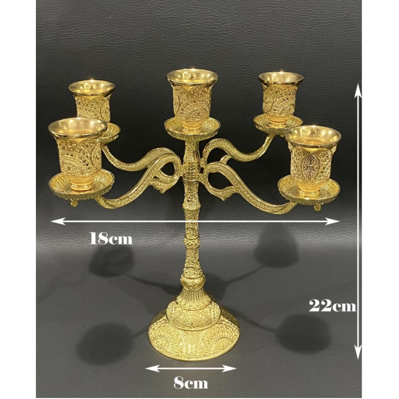 Candle Holder Tempat Lilin Arab Warna Emas TML003 Bahan Logam Cabang 5