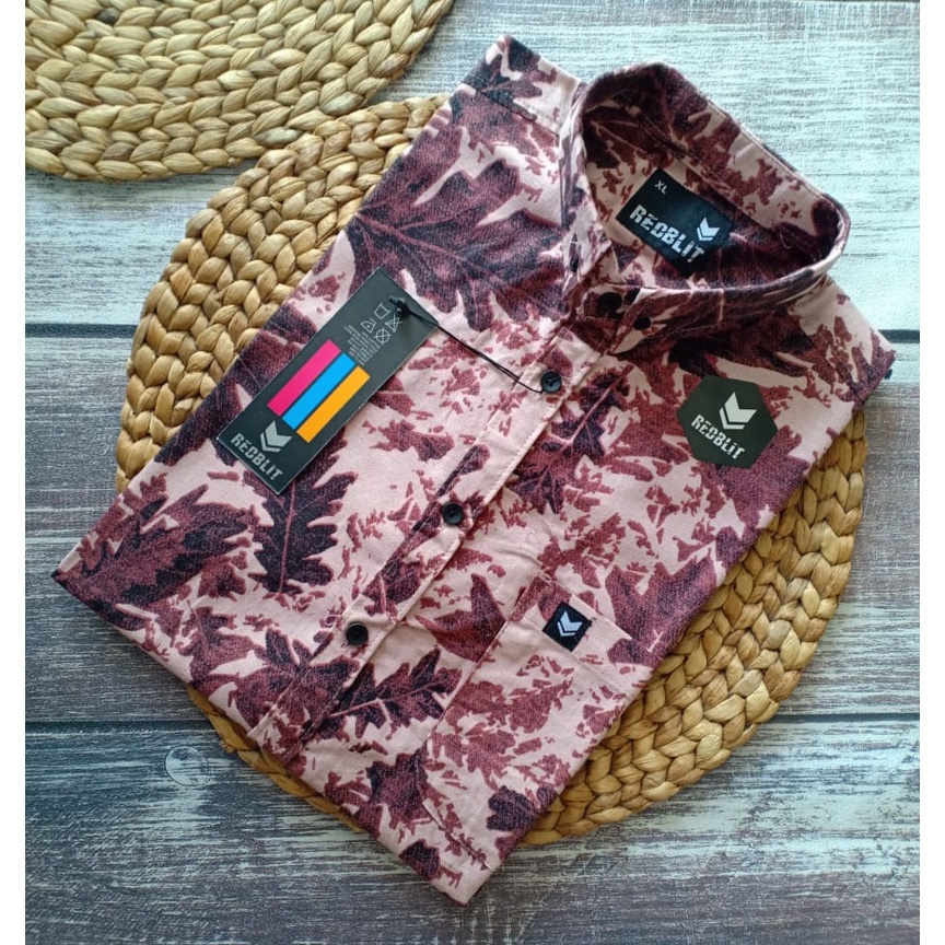 01 Real Pic Kemeja Motif Lengan Pendek merek REDBLIT Bahan Rami/Linen-GAMBAR 16