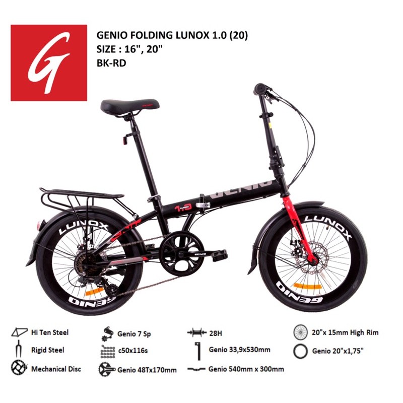 Sepeda Lipat Genio Folding Lunox 1.0 size by United SNI Garansi Resmi COD bisa Kredit 16 dan 20 inch-1