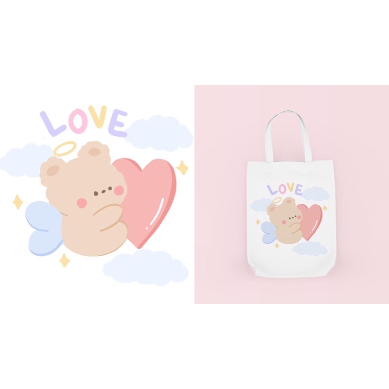 Tote Bag Cute Karakter dan Bergambar Tulisan Bear//Cute Baby Bear