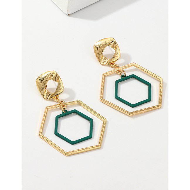 LRC Anting Tusuk Fashion Gold Geometric Hexagon Openwork Earrings F63460