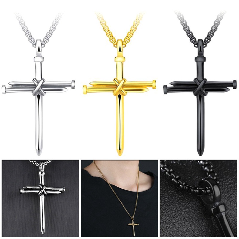Fashion Stainless Steel Nail Rope Cross Pendant Necklace Jewelry For Men Gifts