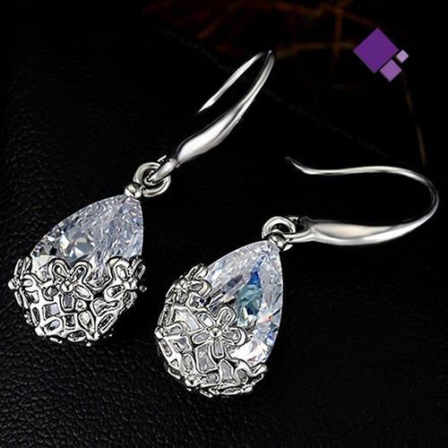 Anting Kait Gantung Desain Bunga Waterdrop Hollow Hias Zircon Untuk Wanita