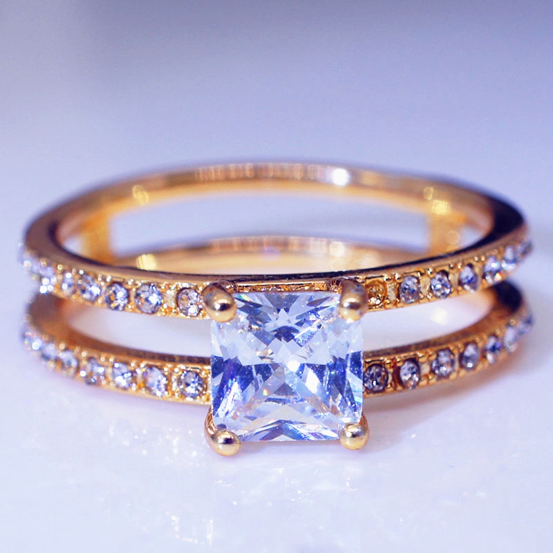Korea Cincin Wanita Lapis Emas 18K dengan Berlian Imitasi Untuk Perhiasan-4