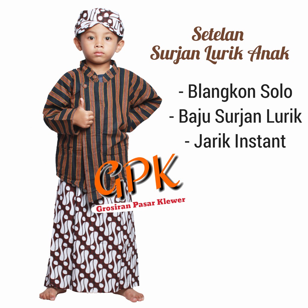Setelan Baju Surjan Lurik Anak + Jarik Instant + Blangkon Solo