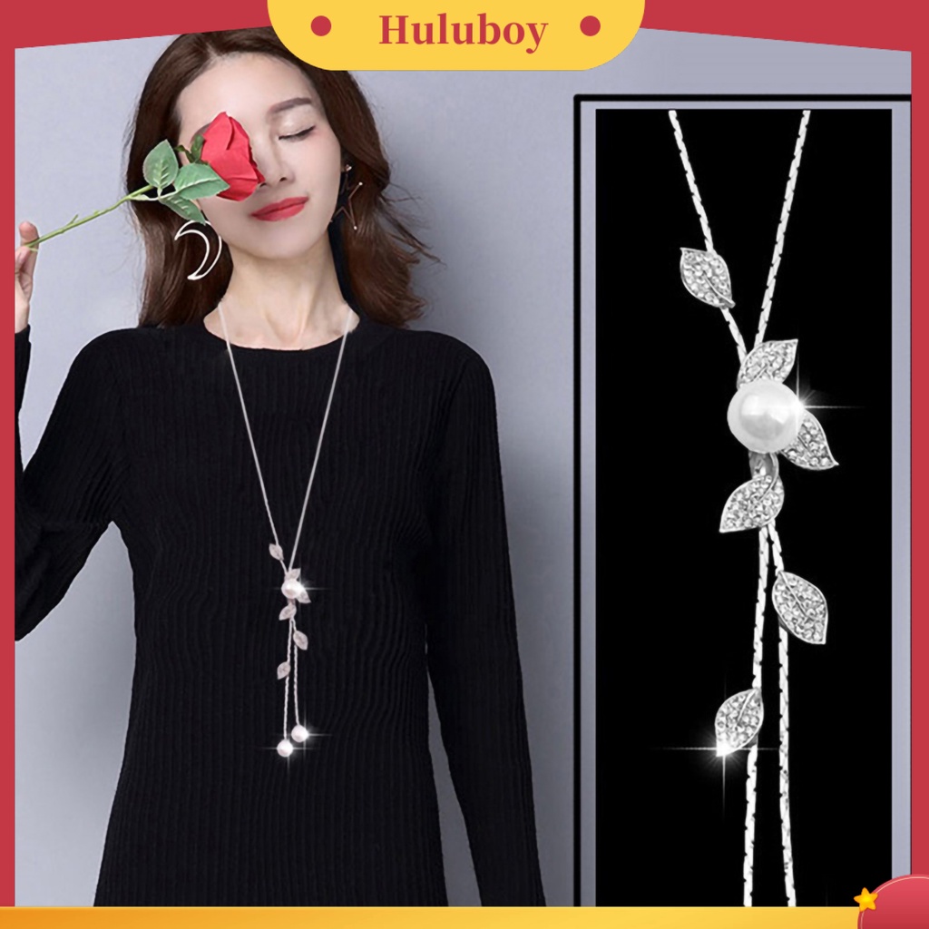Hu Hu Hu Hu Hu Alat Bantu Pasang Kacamata♡ Kalung Rantai Dengan Liontin Daun Rumbai Mutiara Imitasi Untuk Wanita