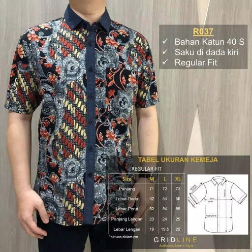 [gridline - R037] Kemeja Batik Pria Katun Lengan Pendek Regular Batik
