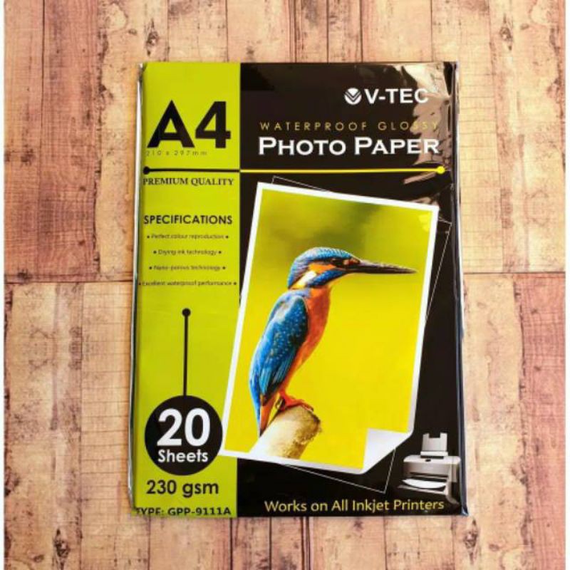 

Photo Paper / Kertas Foto / Kertas Photo V-Tec Vtec A4 210/230 gsm Glossy