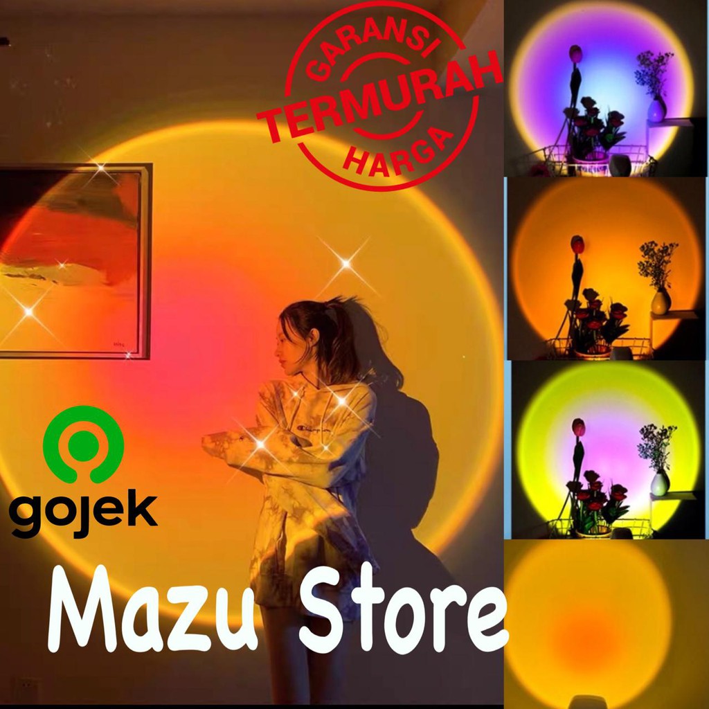 Lampu Tidur Proyektor Led Motif Matahari Terbenam Warna Pelangi sunset lamp sun Color USB
