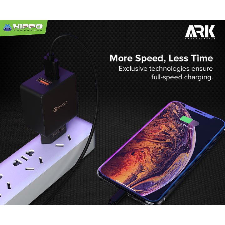 Hippo Adaptor ARK 2 30W Quick Fast Charging 3.0 Travel Adapter Kepala Casan Colokan Charger Rumah type C QC Dual Port Output