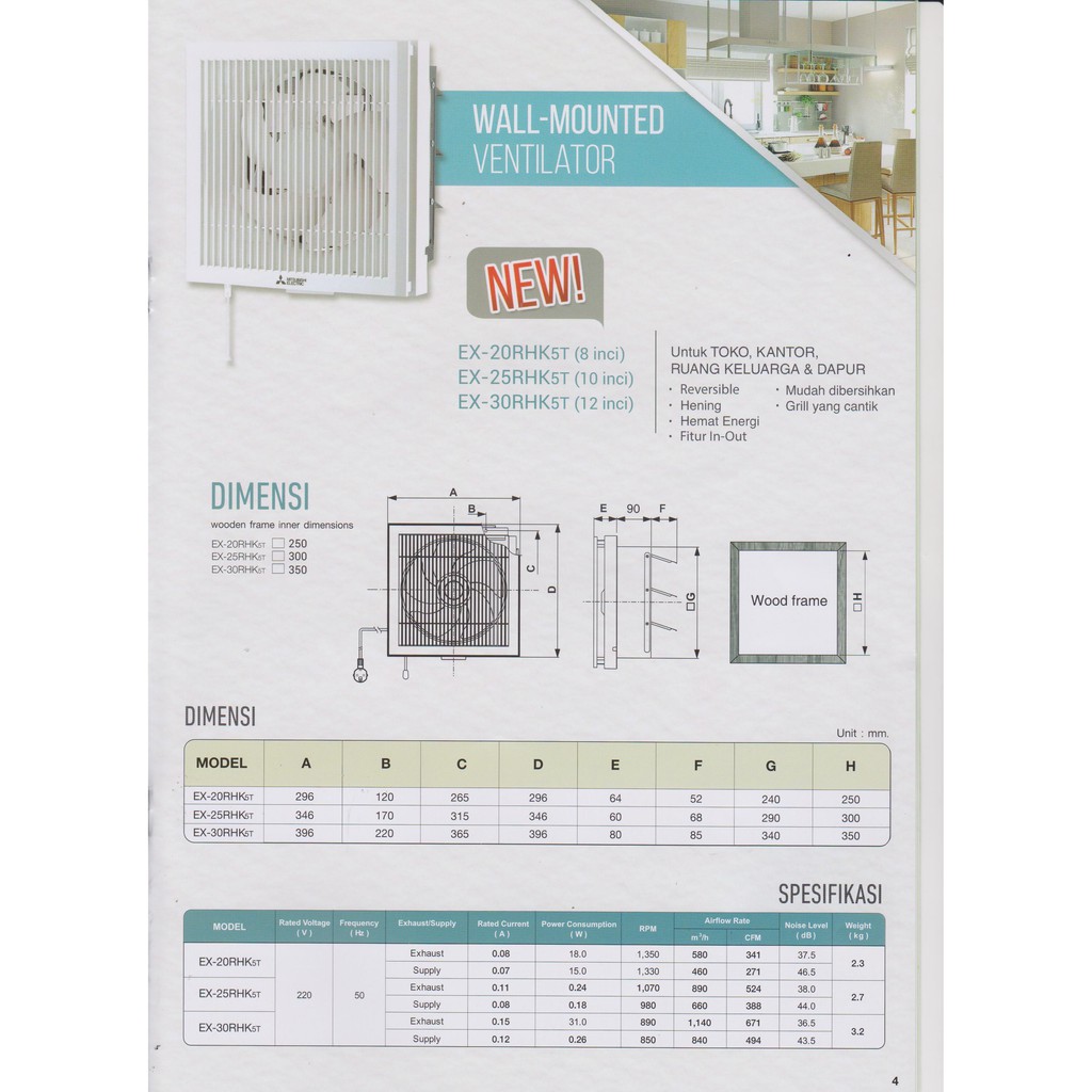 Exhaust Fan Dinding Mitsubishi 8 inch EX20RHKC5T in out