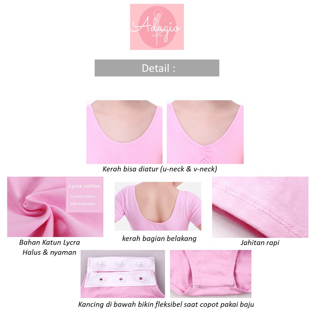 LEOTARD ANAK COTTON SPANDEX KATUN SPANDEKS PINK UNTUK BALET GYM SENAM BAJU ATASAN BALLET