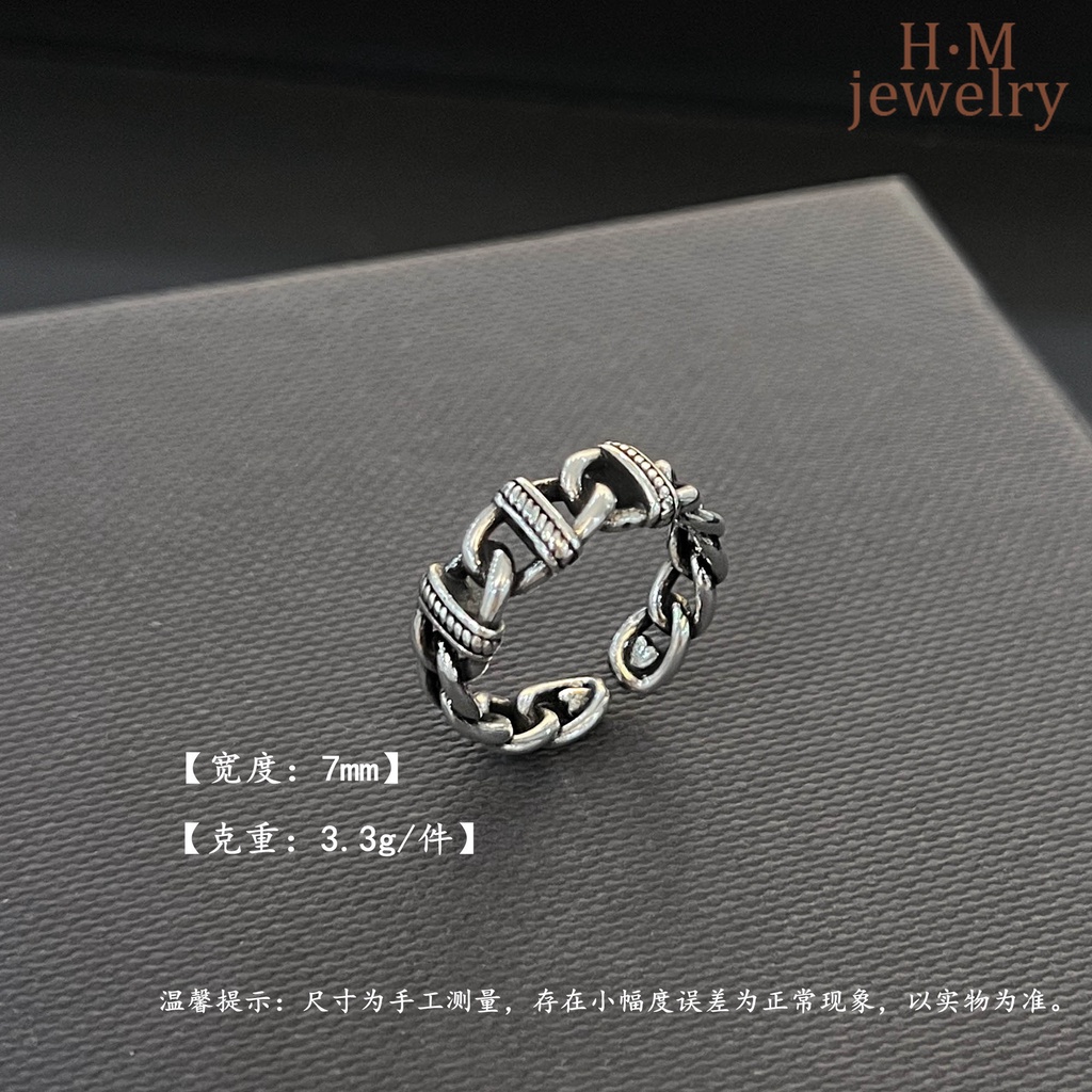 Cincin Model Rantai Twist Terbuka Bahan S925 Silver Gaya Retro