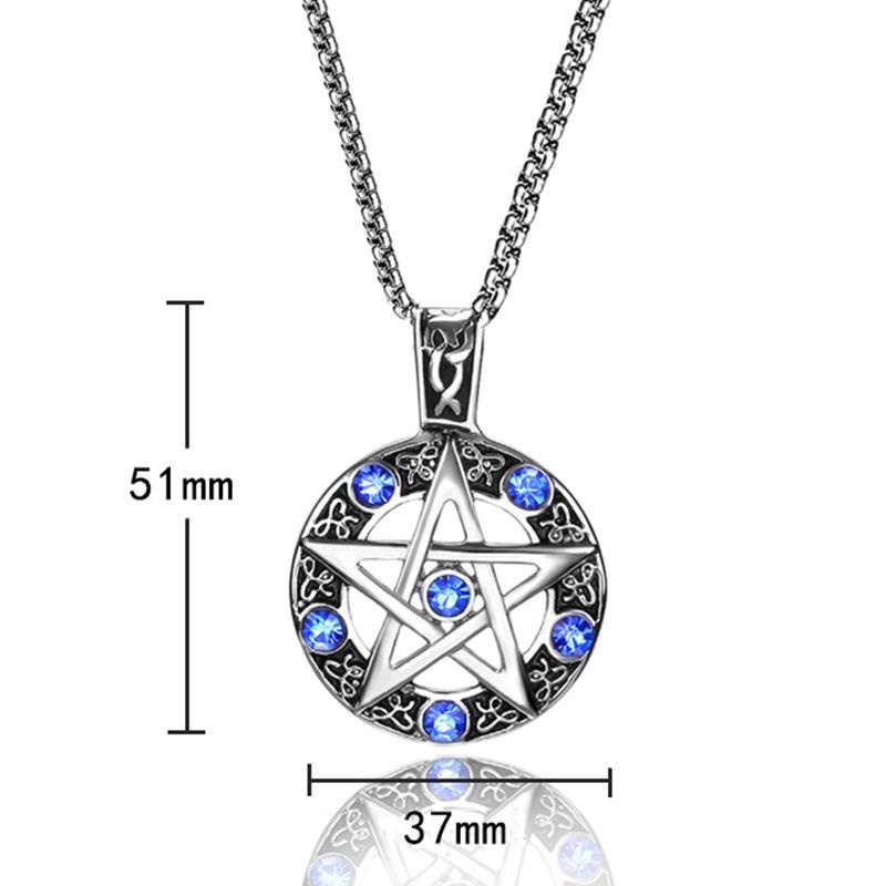 Kalung Liontin Bentuk Bintang Aksen Sapphire Bahan Stainless Steel Gaya Vintage Untuk Pria