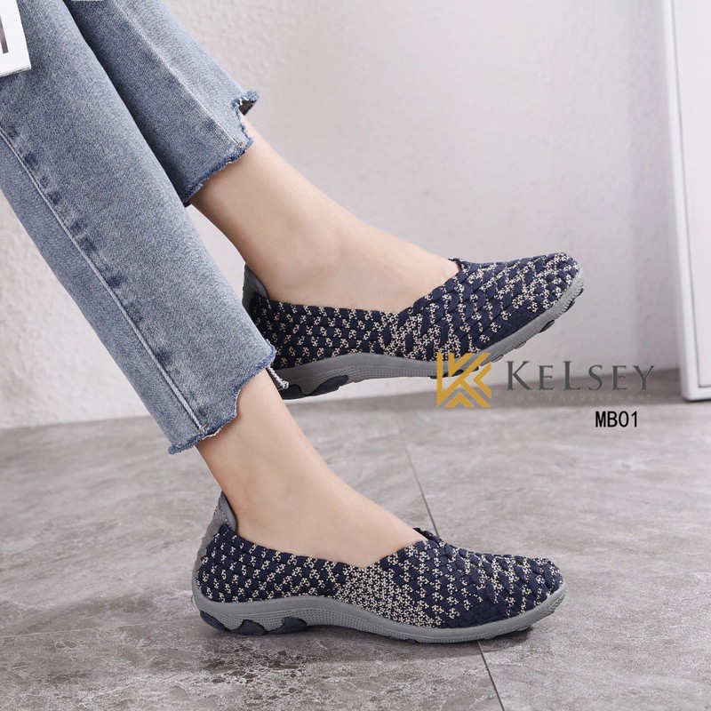 (GRATIS ALAS KAKI) NICOLE Sepatu Rajut Wanita Kelsey / Sepatu Flat Rajut Wanita MB01 Flats Shoes Rajut anyaman