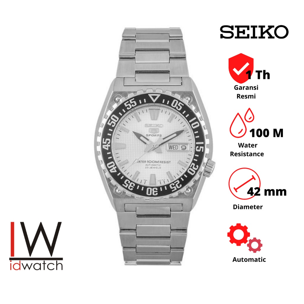 Seiko 5 Sports SNZD65K1 Automatic Jam Tangan Pria Original SNZD65 Cowok Strap Rantai Stainless